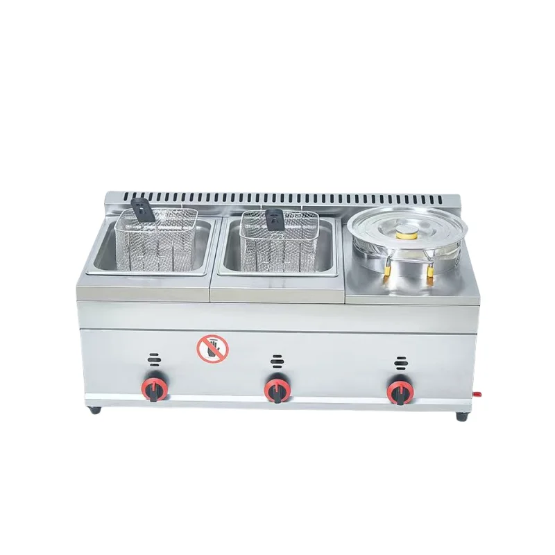 6L + 6L gas commercial fryer with smokeless and energy-saving noodle pan