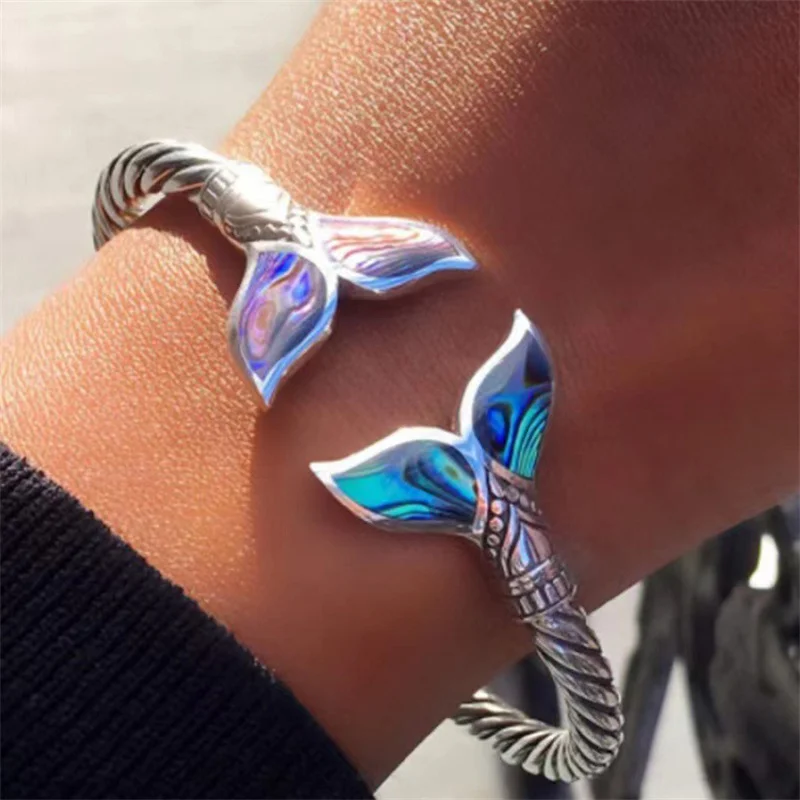 Colorful Mermaid Tail Bangle Bracelet For Women Men Retro Adjustable Couple Bracelet Hip Hop Punk Party Anniversary Gift Jewelry