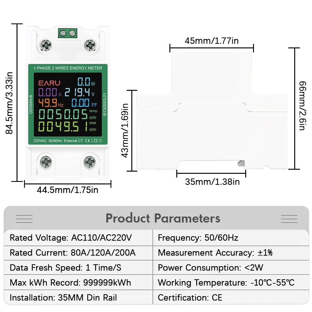 AC Monitor 110V 220V Voltage Current Power Factor Active kWh Reset Zero Electric Energy Frequency Meter Voltmeter AMP Din Rail