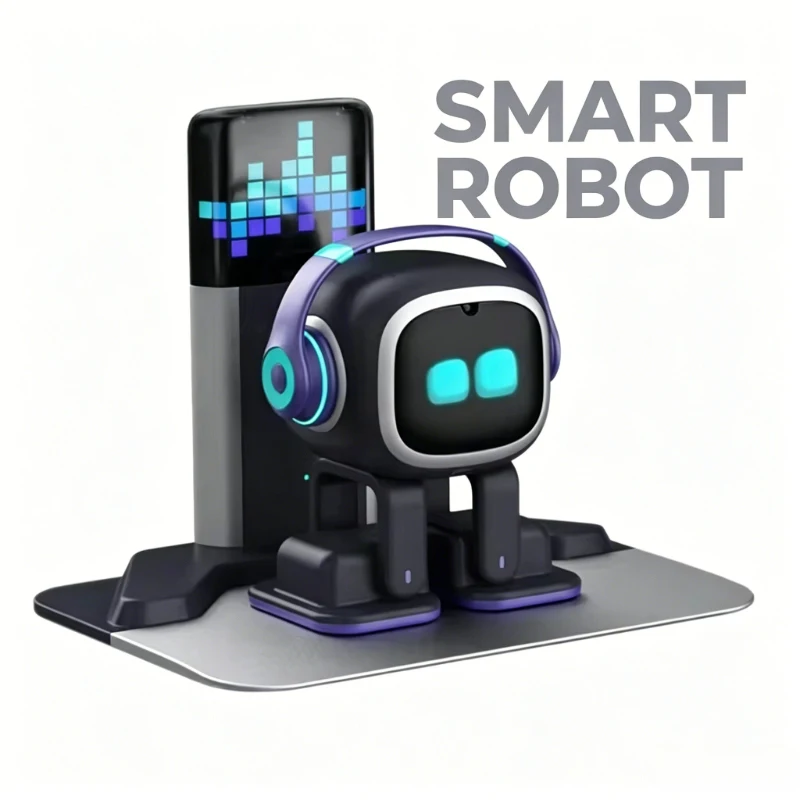 Brinquedo Robô Companheiro Inteligente AI EMO com Reconhecimento de Voz para Comunicação Emocional, Animal de Estimação Eletrônico para Crianças e Adultos