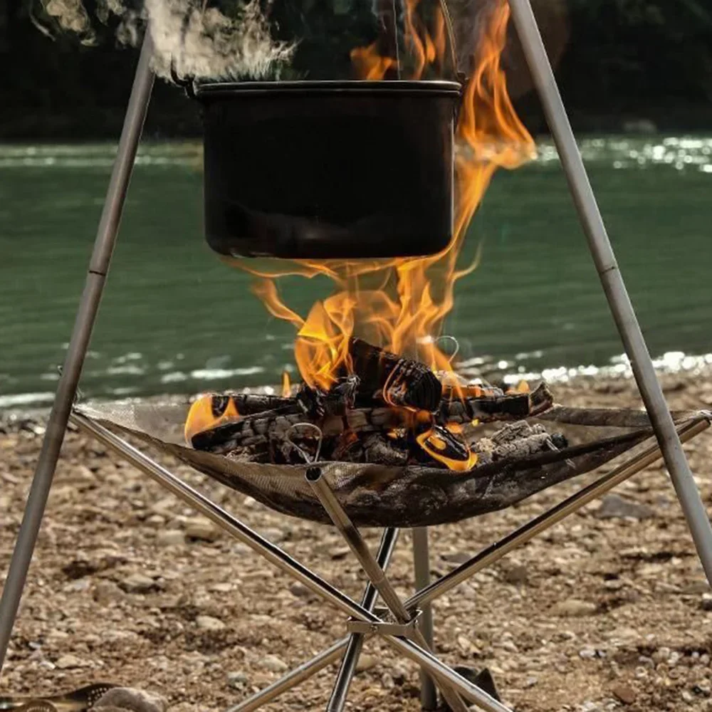 المحمولة التخييم حفرة معدنية للحريق شواء شبكة من الاستانلس استيل حفرة النار موقد الخشب حامل النار الإطار رف في الهواء الطلق شواء النار أدوات الطعام
