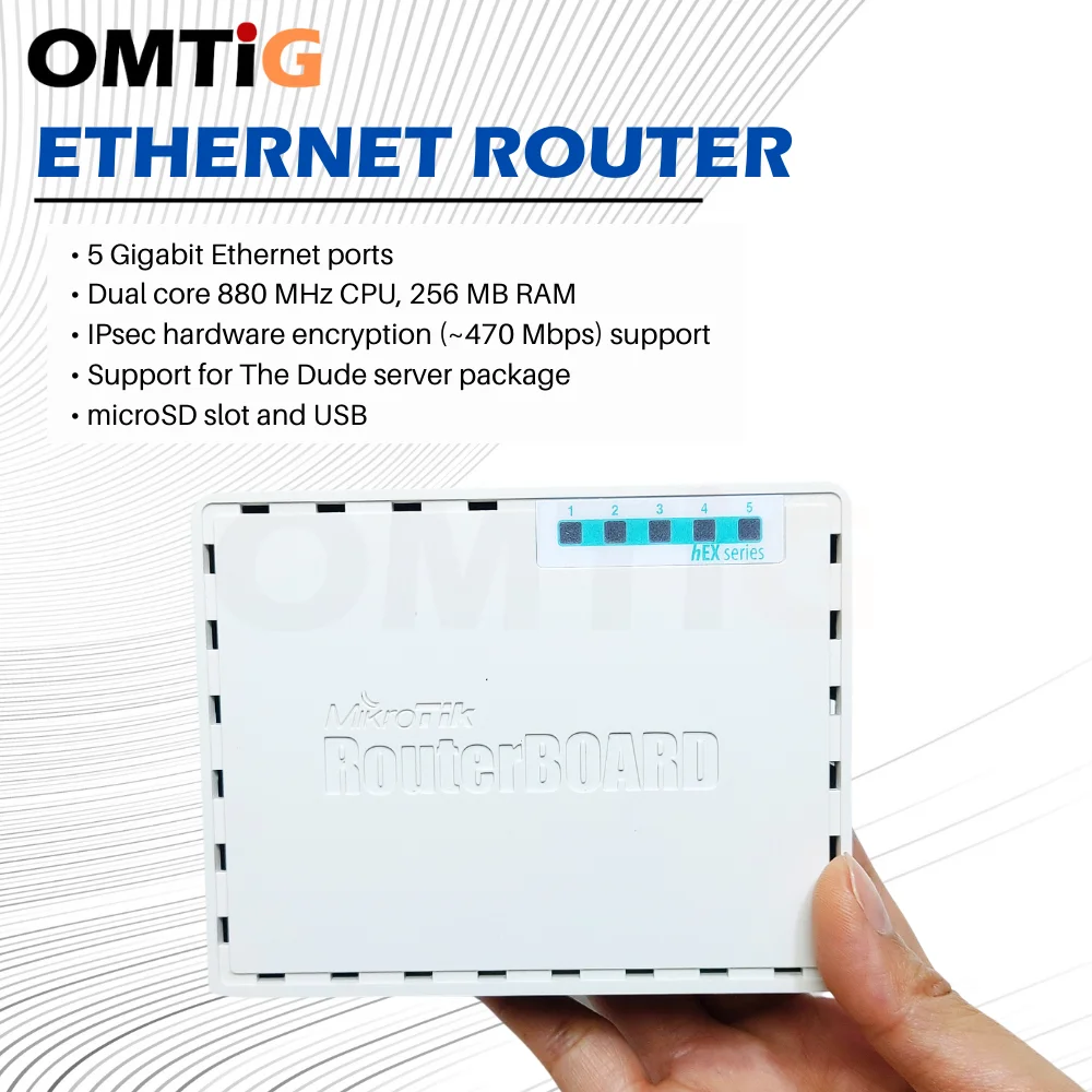 

MikroTik Gigabit Router hEX RB750Gr3 Supports 5 10/100/1000 Mbps Ethernet Ports 880 MHz wired router home ROS broadband 5-port