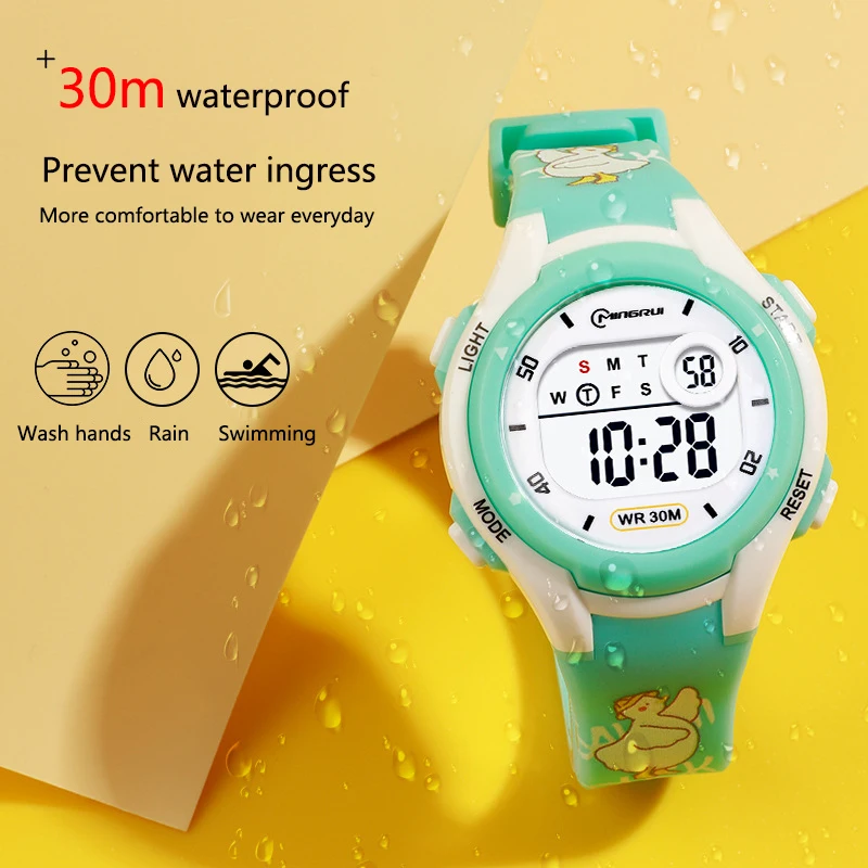 UTHAI Children\'s Watch Sports Cute Print Card Swimming Waterproof Alarm Clock Boys and Girls Student Kids Electronic Watches