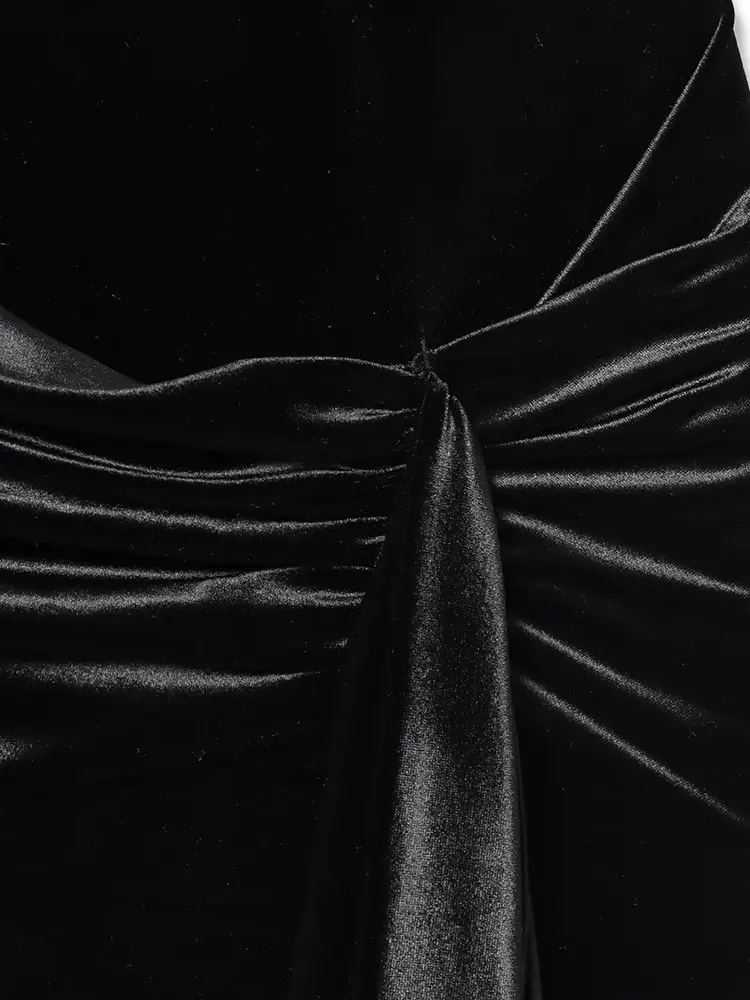 Nlzgmsj vestido de festa feminino de veludo 2025 outono inverno manga longa mock neck fitas franzidas vestido bainha fina curto mini vestido