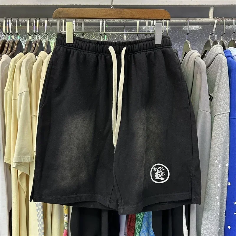 

24ss Washed Black Hell Star Classics Shorts Men Women 1:1 High Quality Logo Printing Oversized Shorts