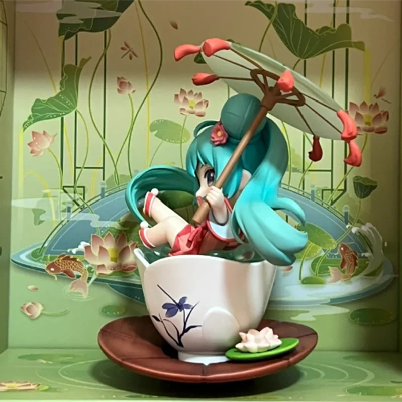 12cm Anime H Atsune Miku Lotus Pond Moonlight Q Version Kawaii Girl Action Figure Pvc Collection Model Doll Ornaments Xmas Toy