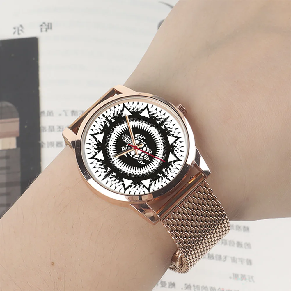 Orologio da uomo souvenir con design tartaruga in oro rosa, orologio da regalo, unisex, personalizzato, con quadrante nero argento da 45/38 mm