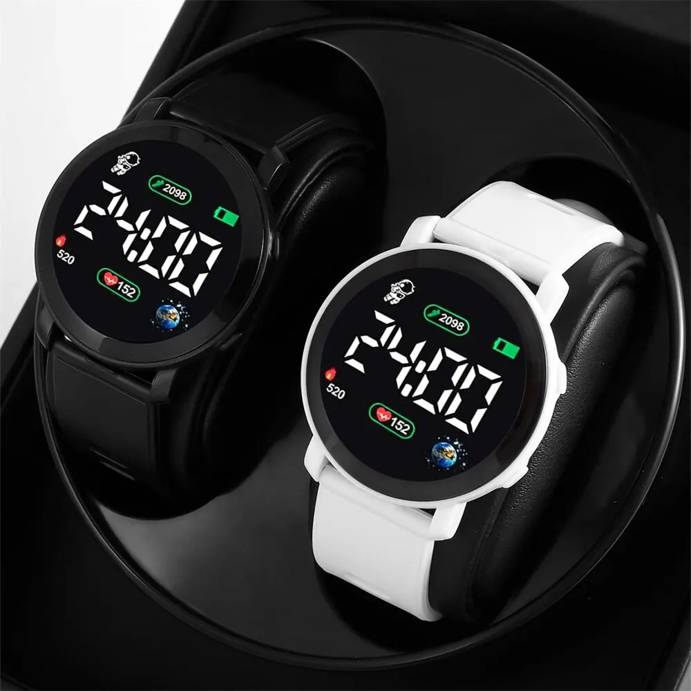 Kids Sports Digital Watch Waterproof LED Display Children Electronic Watches for Girls Boys Earth Square Silicone Wristwatch