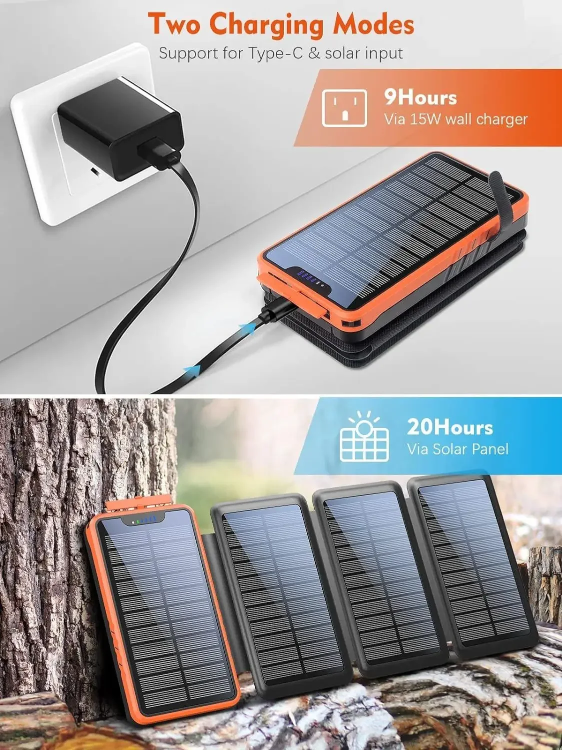 Imagem -05 - Banco de Energia Solar Dobrável com Painéis Solares Carregador de Bateria Externo Powerbank para Iphone Samsung S22 Xiaomi 26800mah