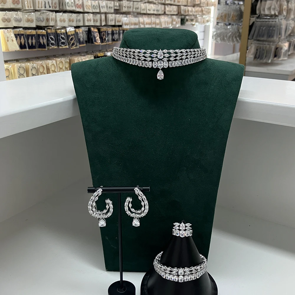 

00044 Choker Necklace Sets for Women Cubic Zirconia Bridal Jewellery Set Dubai Saudi Party Engagement Accessory