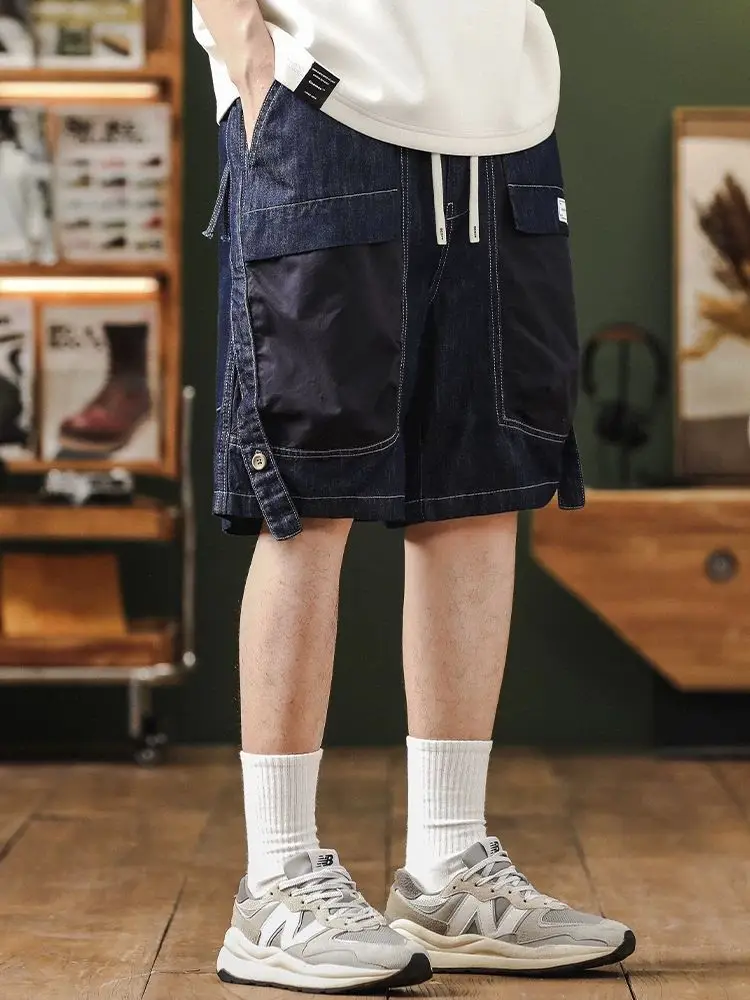 Men's Denim Cargo Shorts 2026 Summer New Loose Multi Pocket Casual Knee Length Pants American Streetwear Style