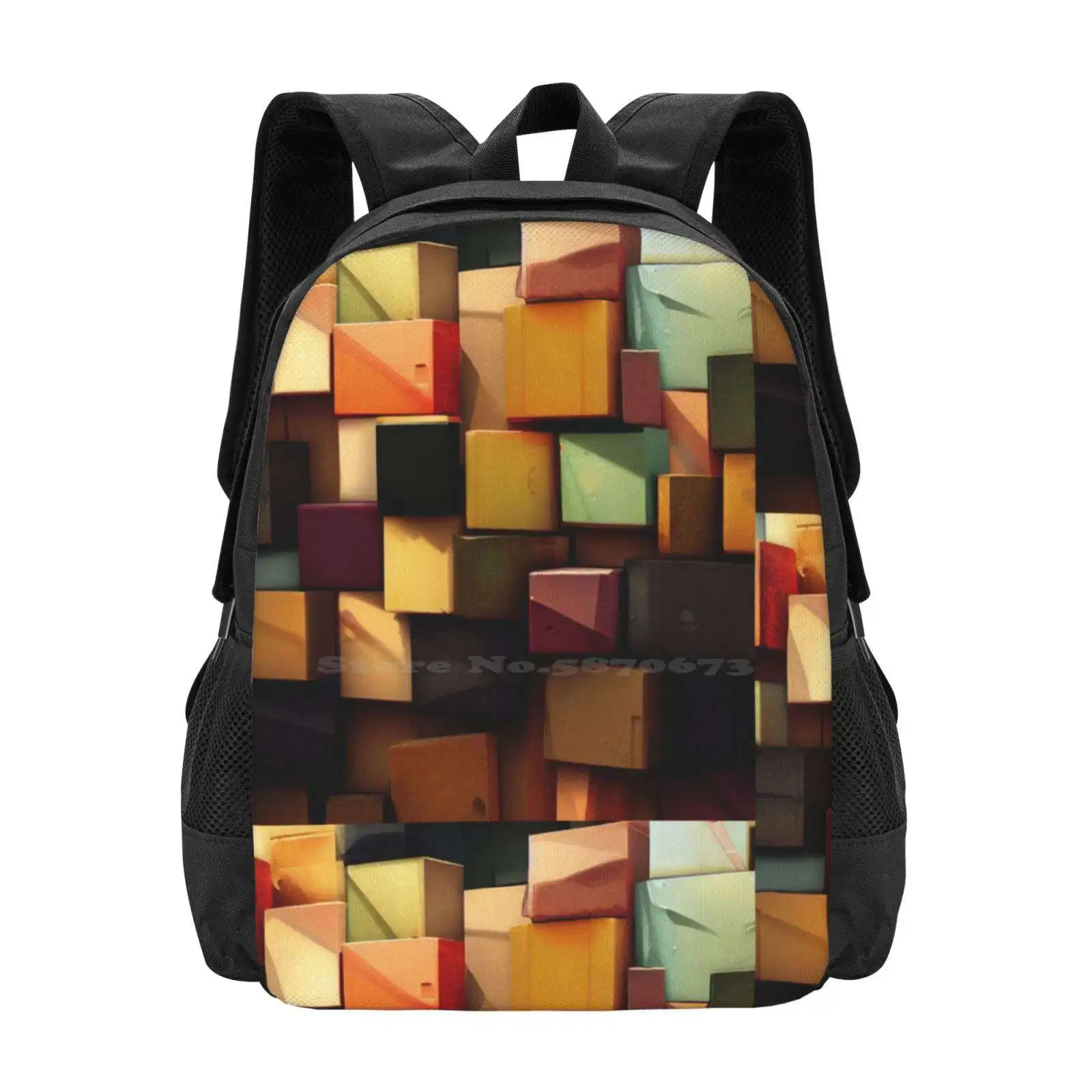 Block Texture Pattern Backpack For Student School Laptop Travel Bag Blocks Textures Patterns Flat Colors