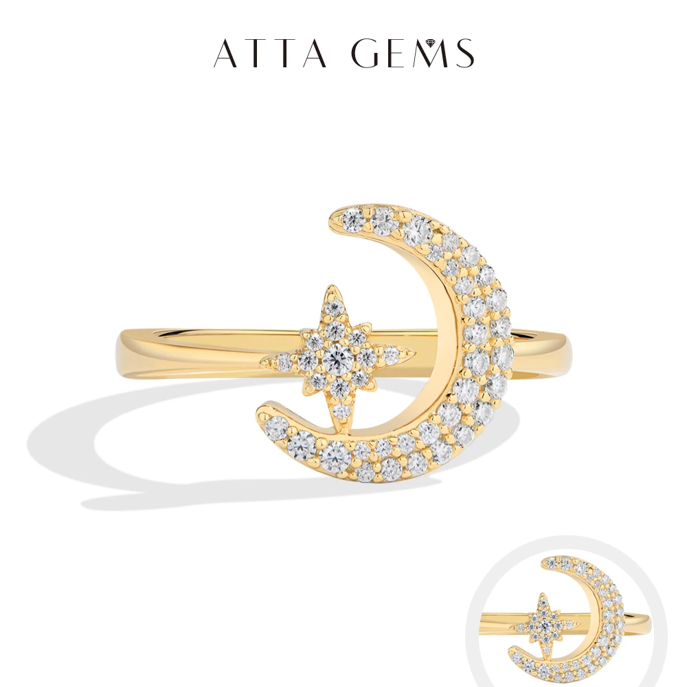 

ATTAGEMS полноцветное бриллиантовое кольцо VVS1 с муассанитом для женщин, однотонное, 14 к, 18 К, желтое золото, в форме Луны, роскошное оформление