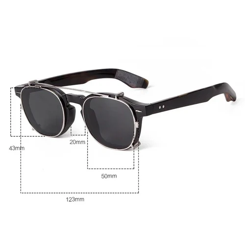 Imagen 2 del producto Tendencia Vintage remache Steampunk Clip en gafas de sol mujeres marca redonda partido extraíble Flip Up lentes polarizadas hombres gafas de sol