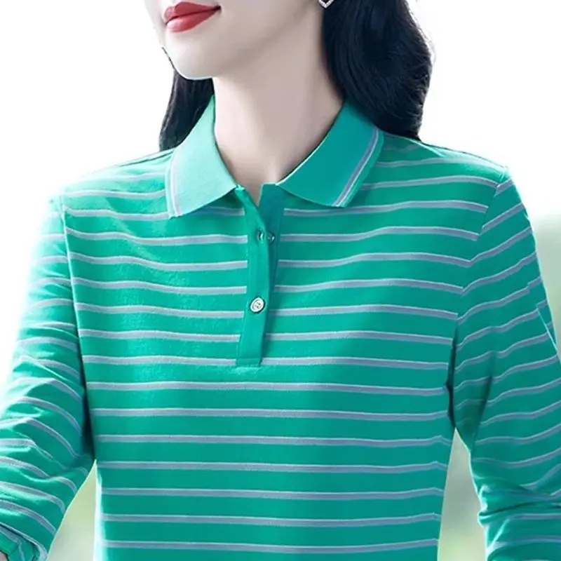 

New Versatile and Fashionable Long Sleeved Easy to Match Simple Casual Striped Top for Women
