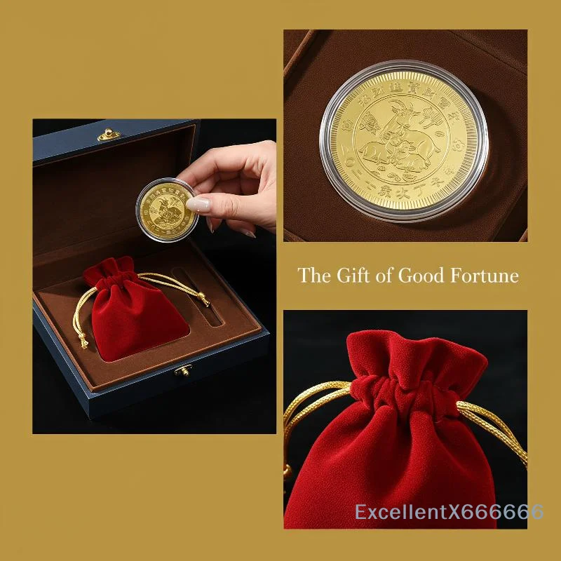 1Pcs 2027 Year of the Sheep Commemorative Medal Imitation Gold Foil Unique Collectible for Festival Gifting Hobby Collection