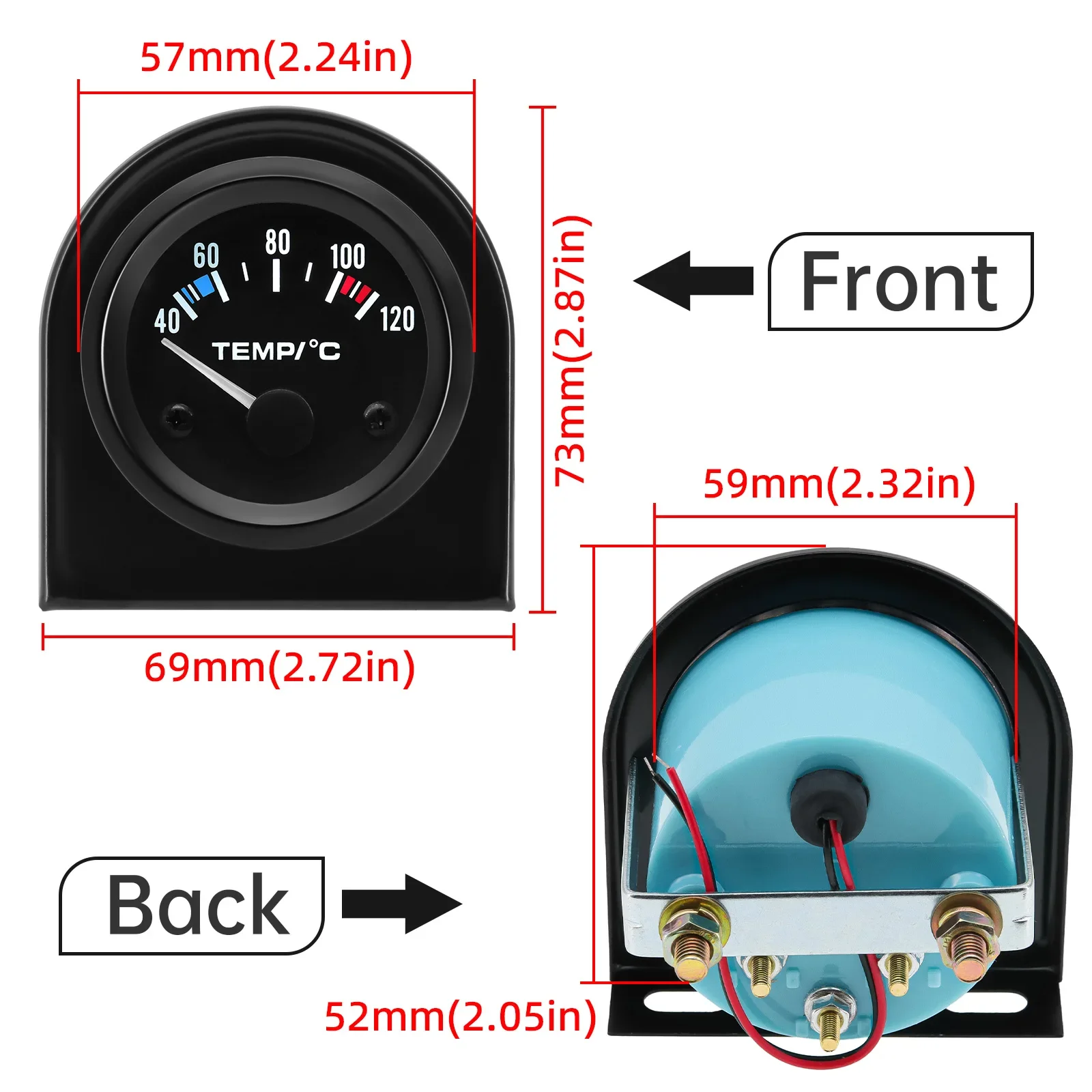 2 "52mm cyfrowy wskaźnik temperatury wody wskaźnik samochodowy 40 ~ 120 stopni celsjusza temperatura 12V Instrument czarna ramka 40-120 ℃   Wskaźnik temperatury wody — zdjęcie 5