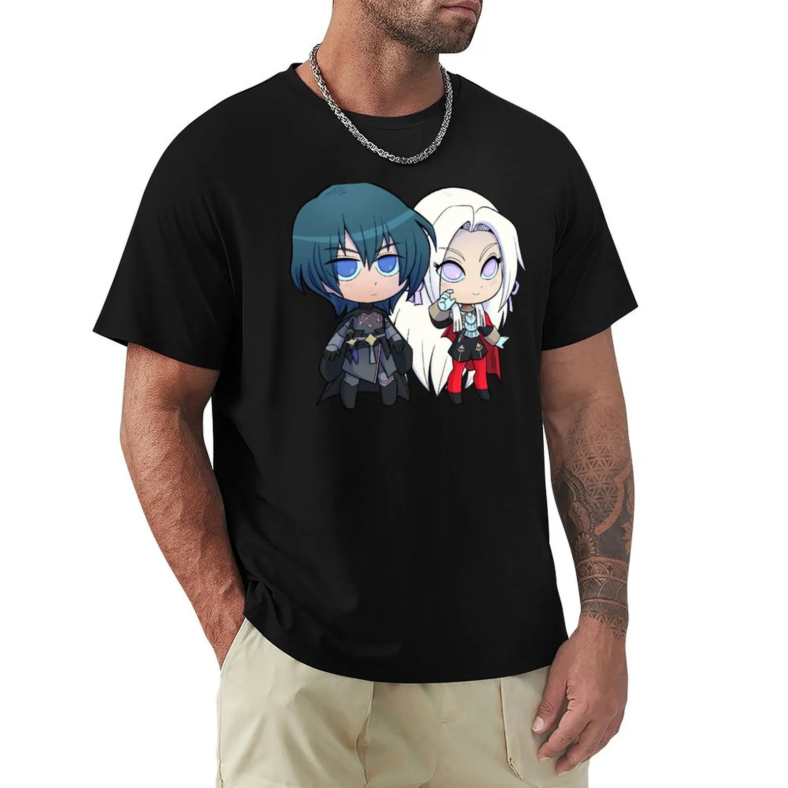 Byleth (M!Byleth) and Edelgard - Fire Emblem Three Houses - Chibi Cuties T-Shirt Soft Basic Cotton Short Sleeve Tee
