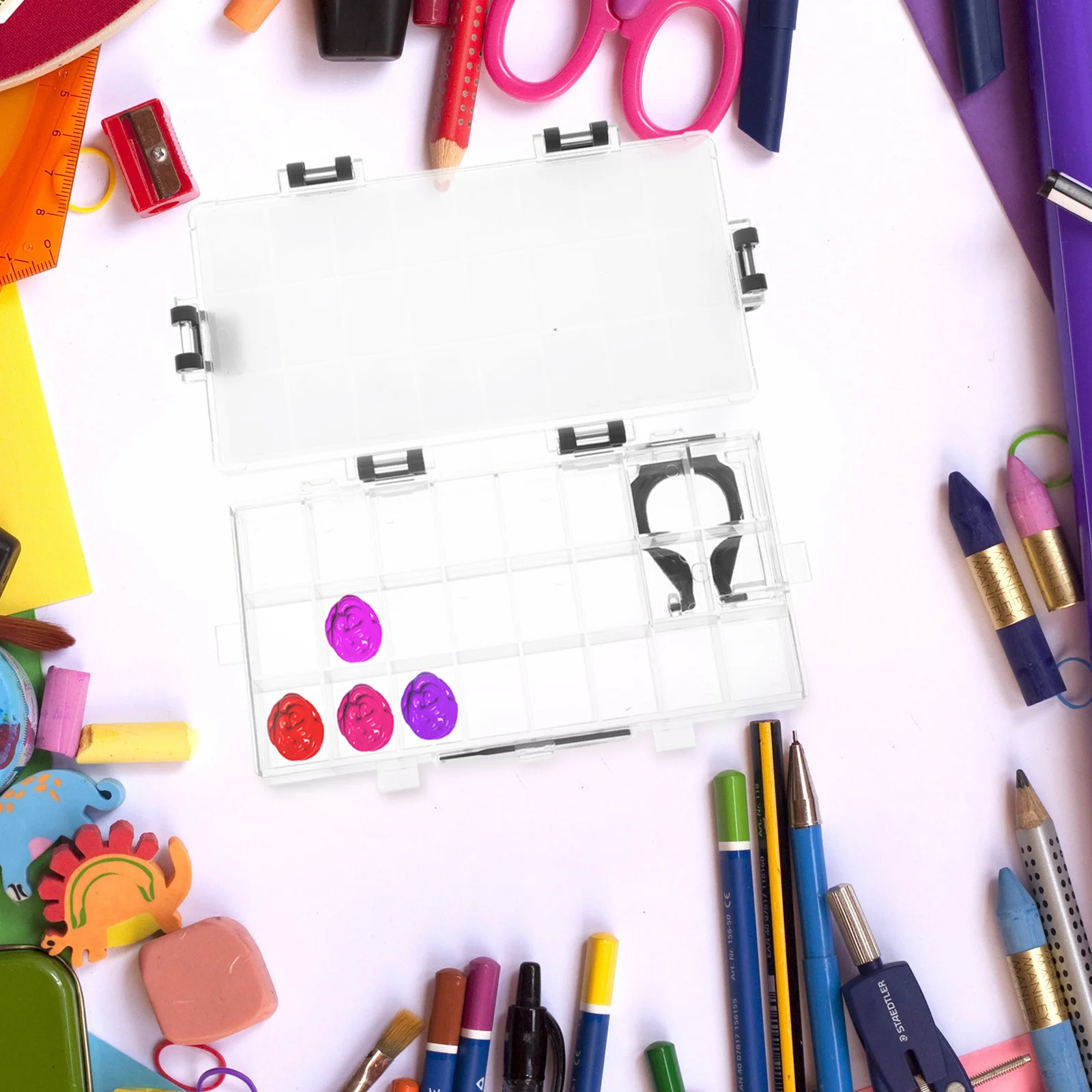 24 بئرًا صندوق طلاء محكم للترطيب خفيف الوزن أسود أبيض اللون منظم للألوان المائية الغواش النفط اللوحة 24 شبكة