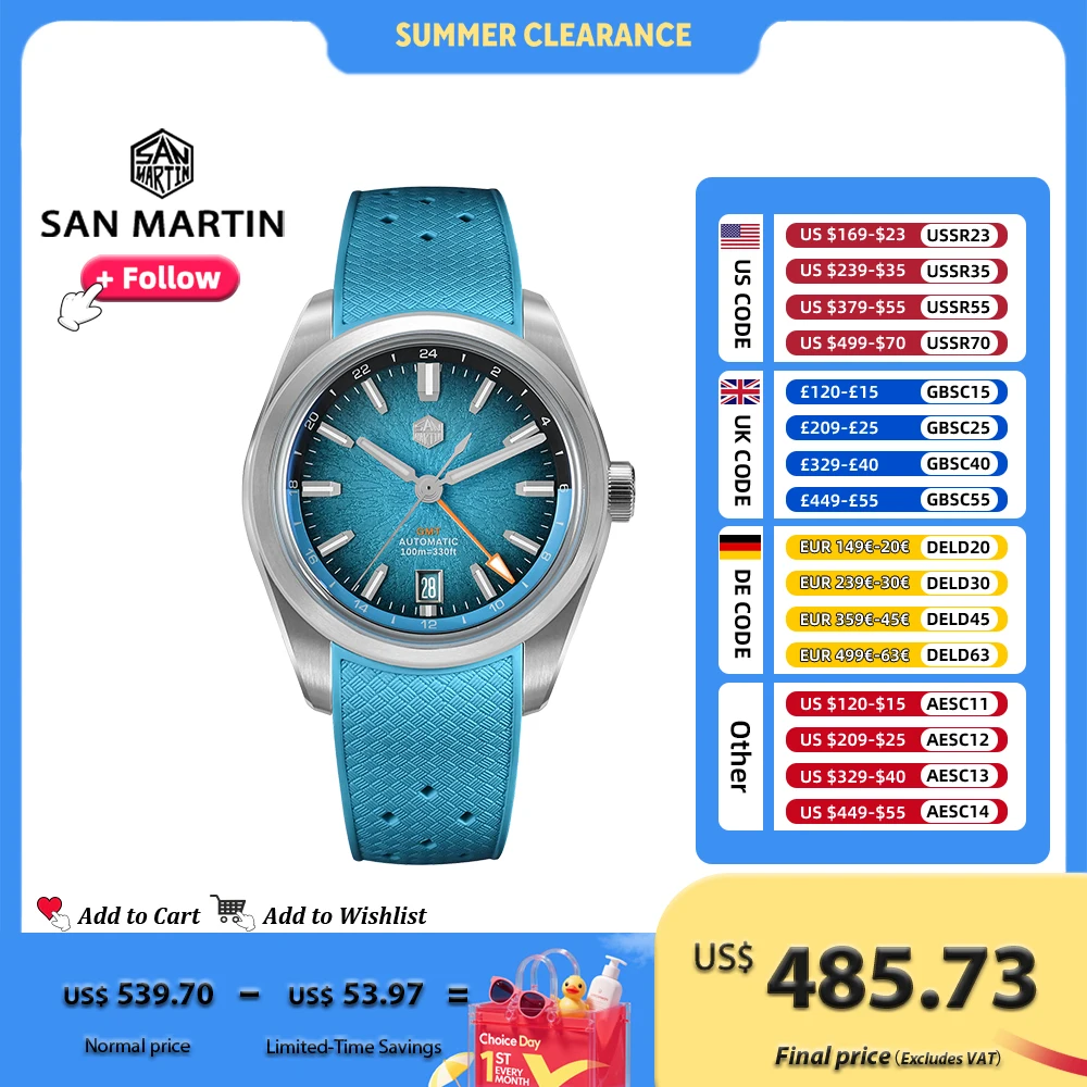 San Martin 39mm GMT Miyota 9075 Jam Tangan Mewah Jianzhan Jam Tangan Mekanis Otomatis untuk Pria dengan Safir Tahan Air 10Bar SN0144