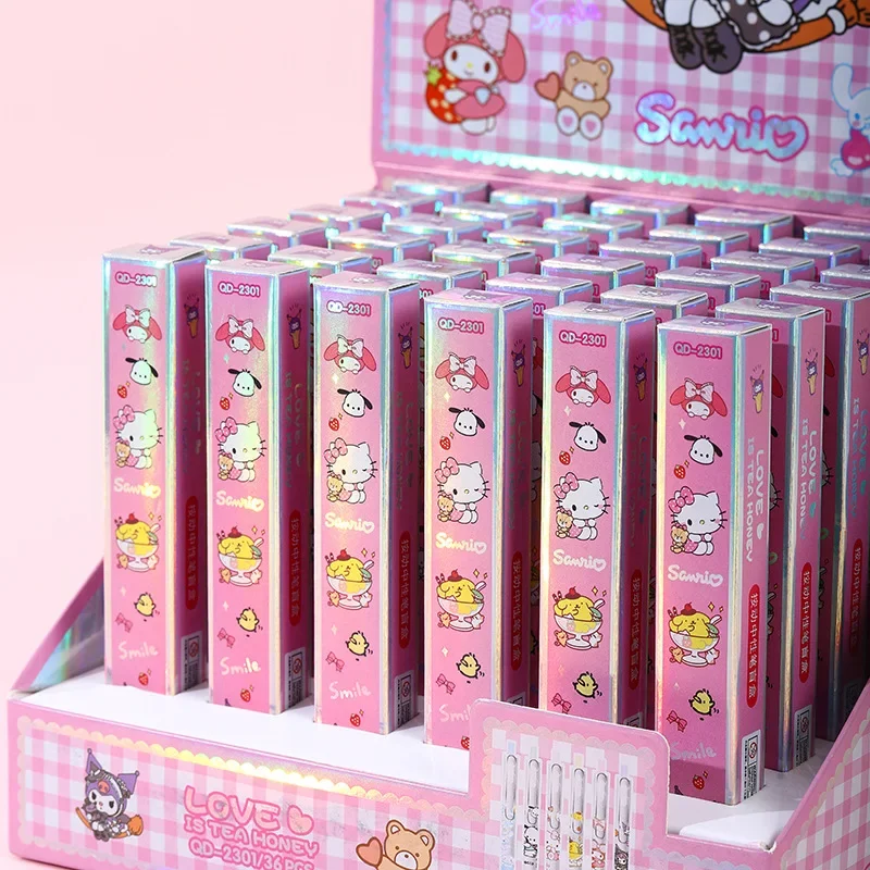 18/36pcs Sanrio Family Gel Pen Press Pens Kawaii Stationery Student Learn Tool 0.5 Black School Office Supply Gift Wholesale