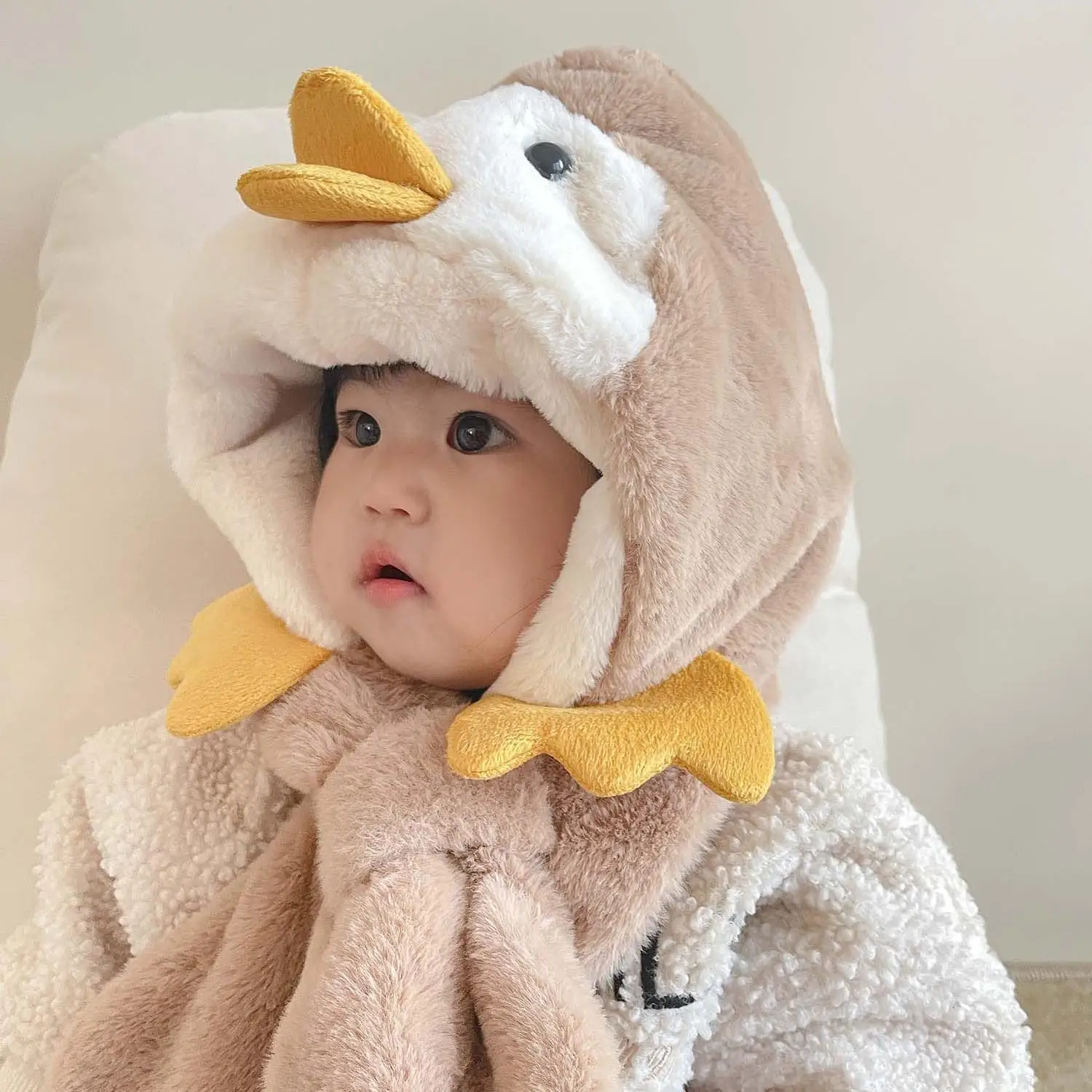 

New Children's Winter One-piece Scarf Hat Plus Velvet Thick Cartoon Ear Protection One-piece Cold-proof Cap Boys and Girls Hats