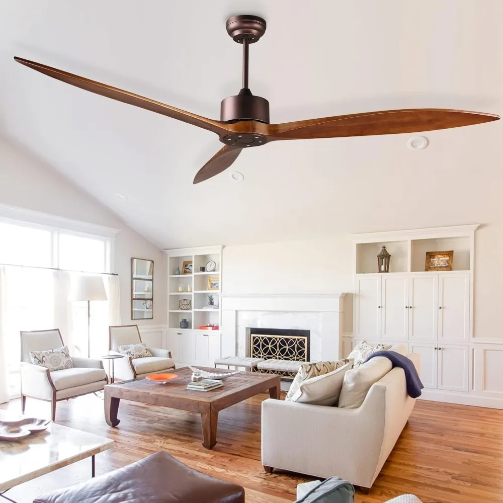 Indoor outdoor modern ceiling fan with 3 wood chips for living room, bedroom, courtyard, garage, oil rubbed bronze