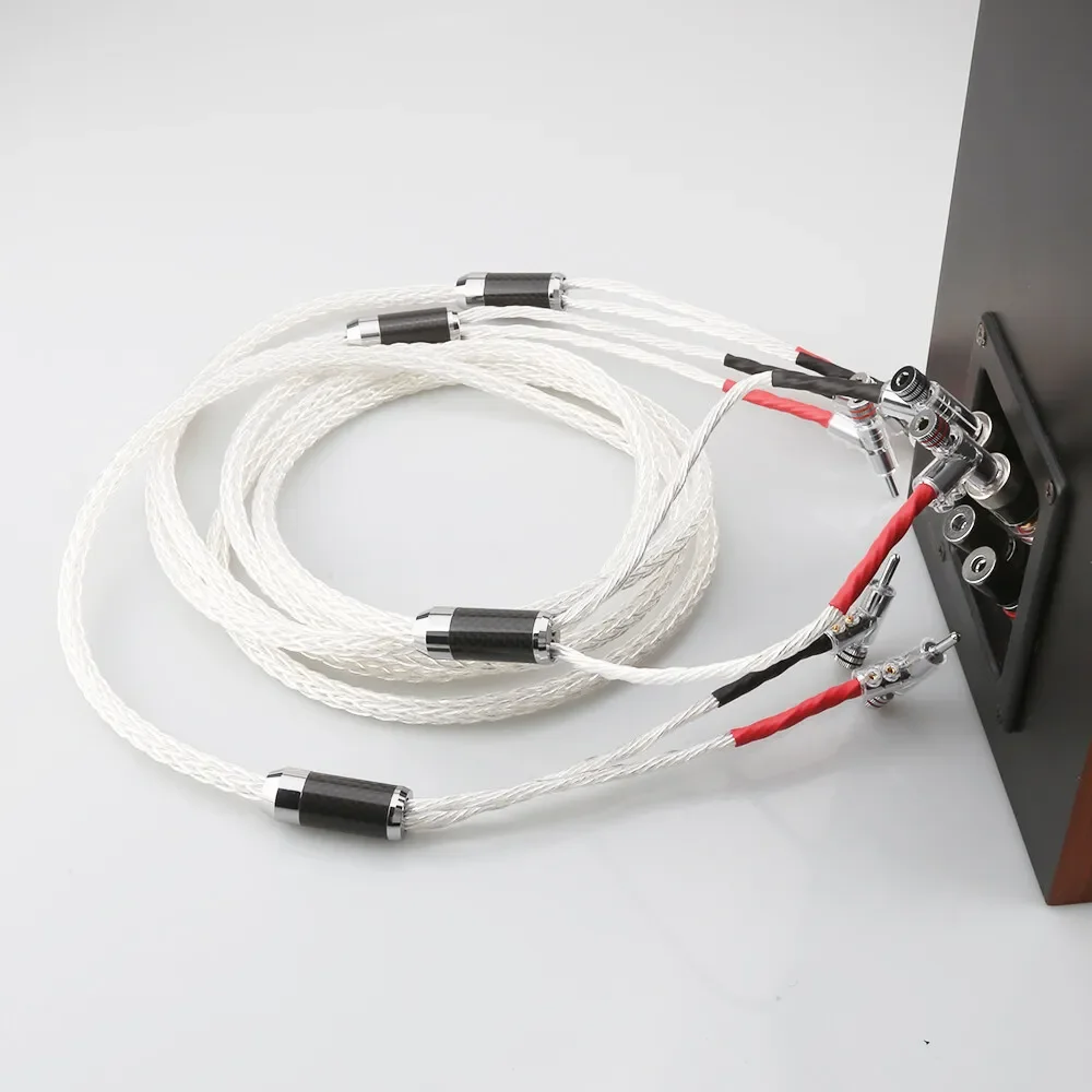 Hifi Speaker Cable 8AG OCC Silver Plated 16 Strands Audio Cable Banana Plug Audiophile Speaker Amplifier sound Connecting cable