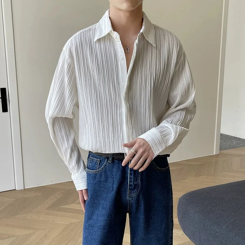 

XXXL Senior male drape long sleeve shirt spring autumn thin striped ice silk shirt oose trendy korean style handsome work tops