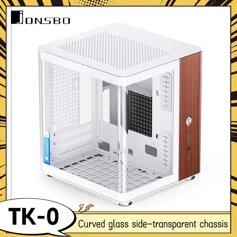 JONSBO TK-0 Geschwungenes Meerblick-Raumgehäuse aus Glas, unterstützt 240 wassergekühlte ITX-Desktop-Computergehäuse im Lagerstil, SFX-Netzteil