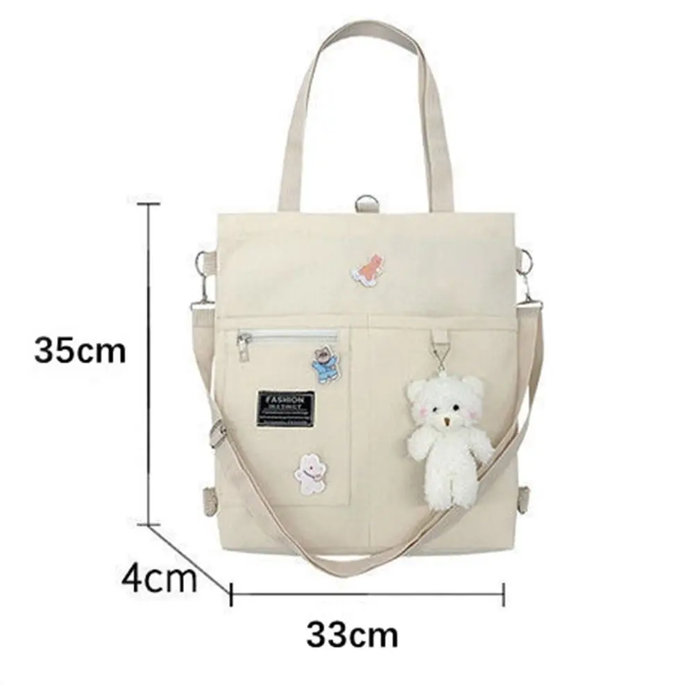 Women\'s Bag Shopper Fashion Zipper Handbags with Bear Pendant Nylon Waterproof Crossbody Large Capacity Tote Shoulder Bags