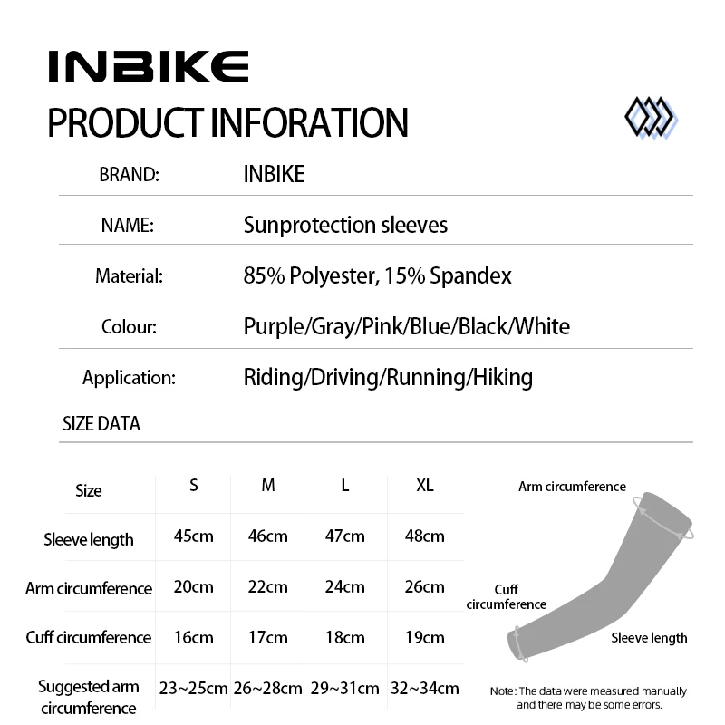 INBIKE Arm Cycling Sleeves Man Bicycle Riding UV Protection Sleeves Sunscreen Arm Cover Ice Silk Arm Cover Bicycle Accessories