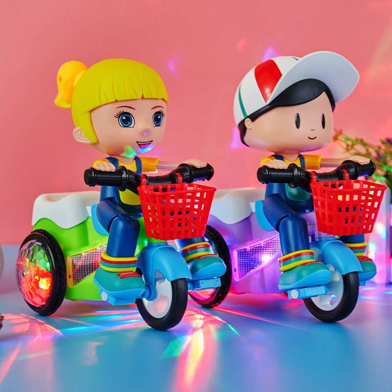 Triciclo elettrico per bambini, giocattolo, cartone animato, moto, veicolo, acrobatico, prestazioni, musica, luci luminose, regali di compleanno per bambini