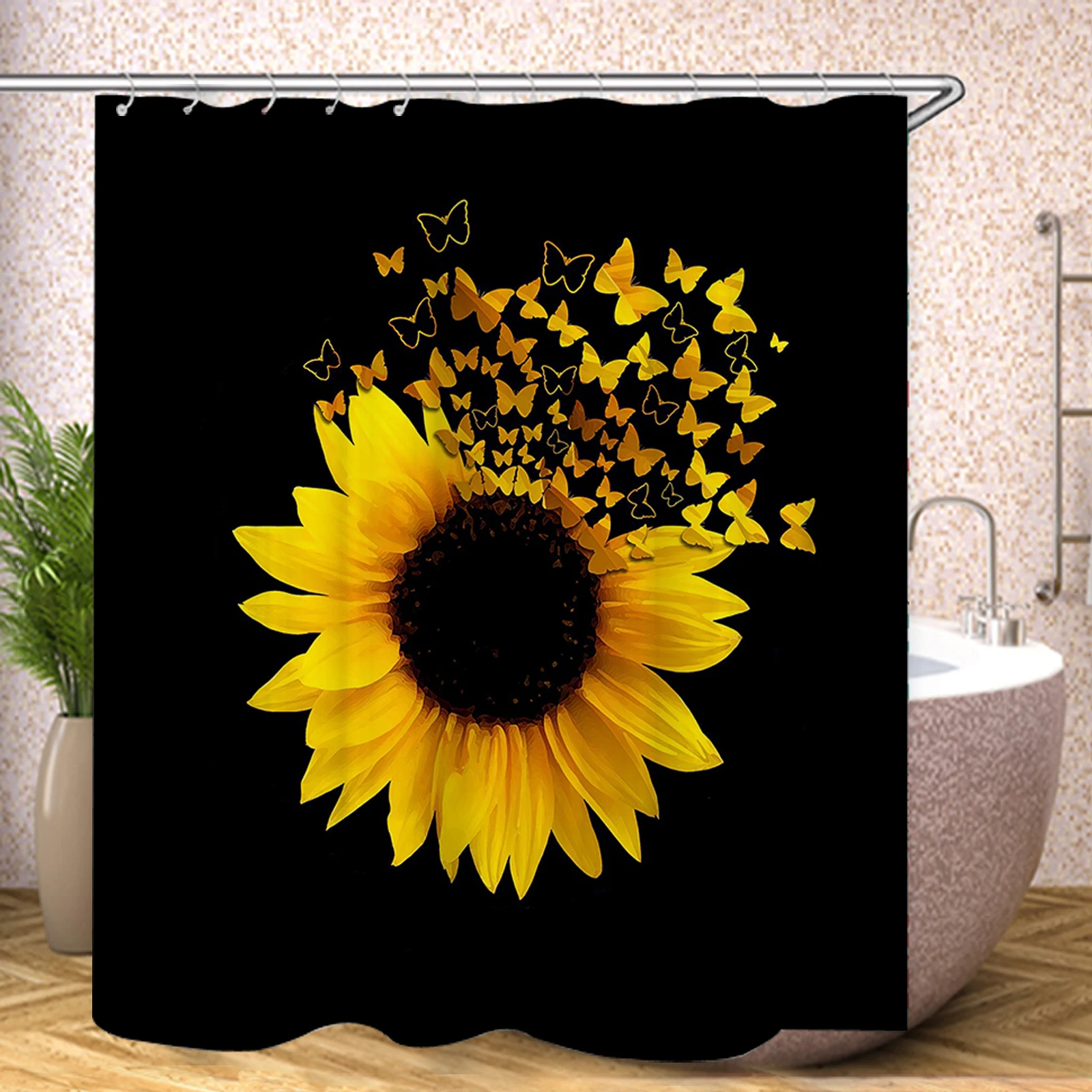 Red Rose Sunflower Shower Curtain Cute Bath Waterproof Curtains For Living Room Luxury Set Screen Bathroom Accessories Sets - view 4