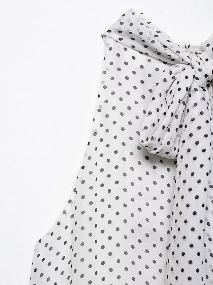 Top da donna casual chic gilet senza maniche con fiocco a pois nuova moda 2025 top larghi per le vacanze estive