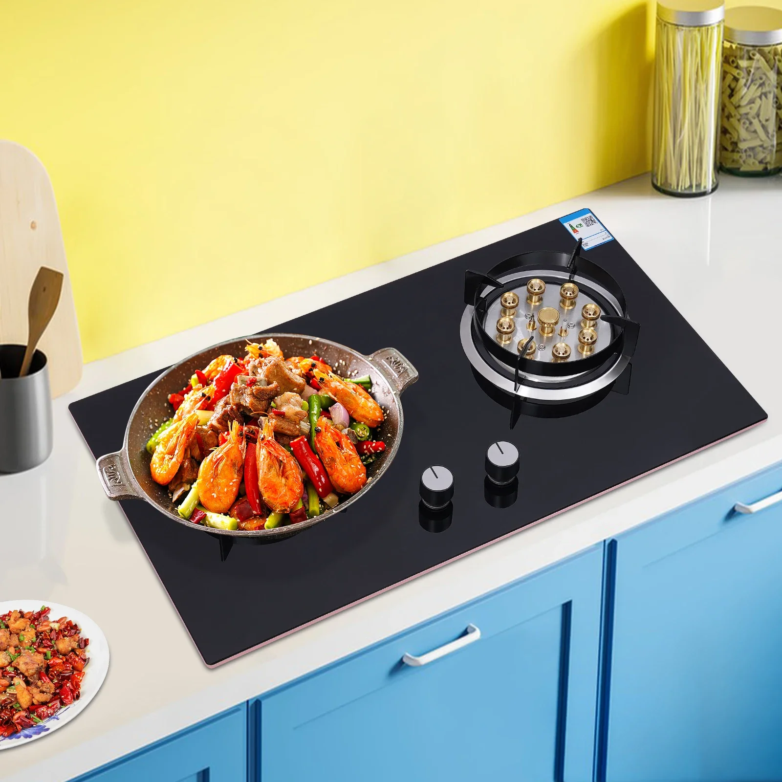 

28" Cooktop w/2 Burners-Gas Cooktop Stove Top Built-In Natural Gas Cooker Tempered Glass Countertop Stove Top Natural Gas Hob