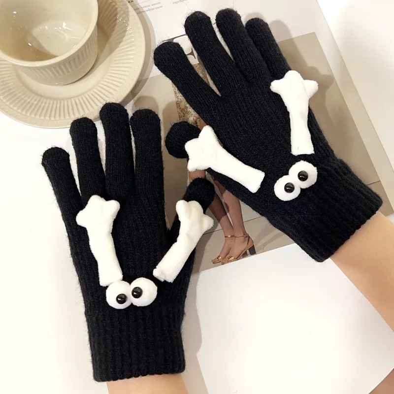 Schattige Creatieve Cartoon Hand In Hand Handschoenen Magneet Gebreide Holding Paar Elastische Slip-On Grappig Groot Oog Volle Vinger Winter Wanten