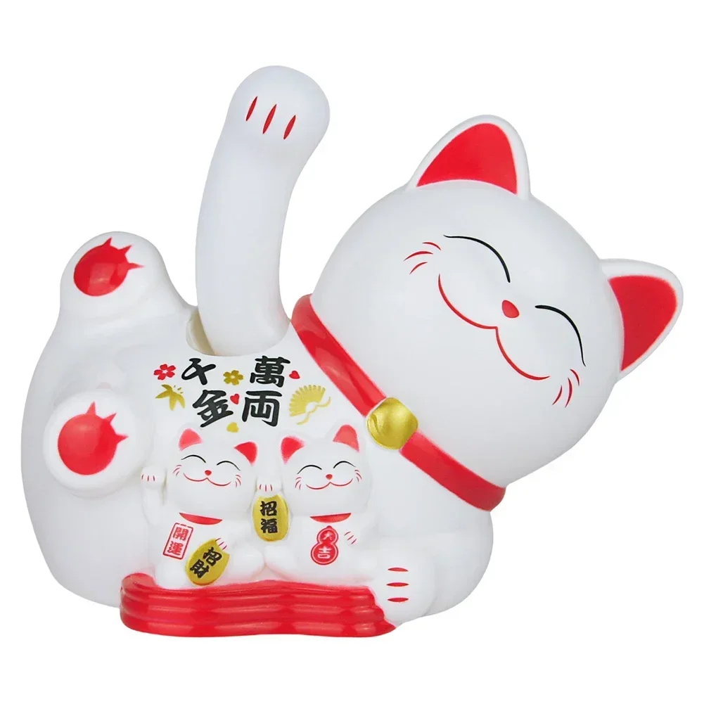 Solar Powered Maneki Neko Lucky Cat Welcoming Chinese Lucky Cat Waving Hand Beckoning Fortune Cat Figurines For Home Decor