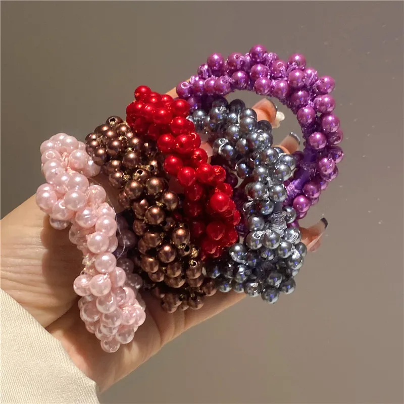 5 Colors Woman Elegant Pearl Hair Ties Beads Girls Scrunchies Rubber Bands Ponytail Holders Elastic Hair Band Hair Accessories