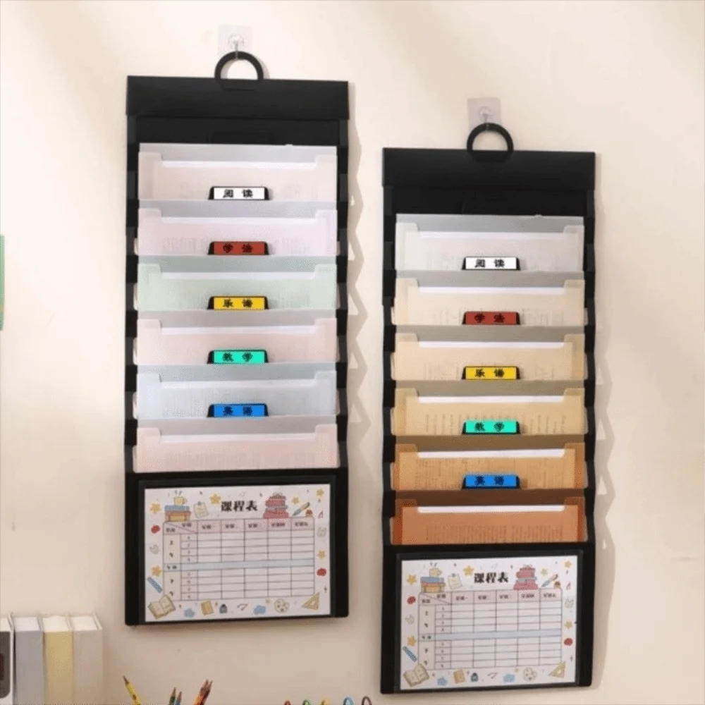 

6 Pockets Hanging File Folders Wall Mounted Large Capacity Expandable Accordian Pockets Multi-color File Storage Bag Office