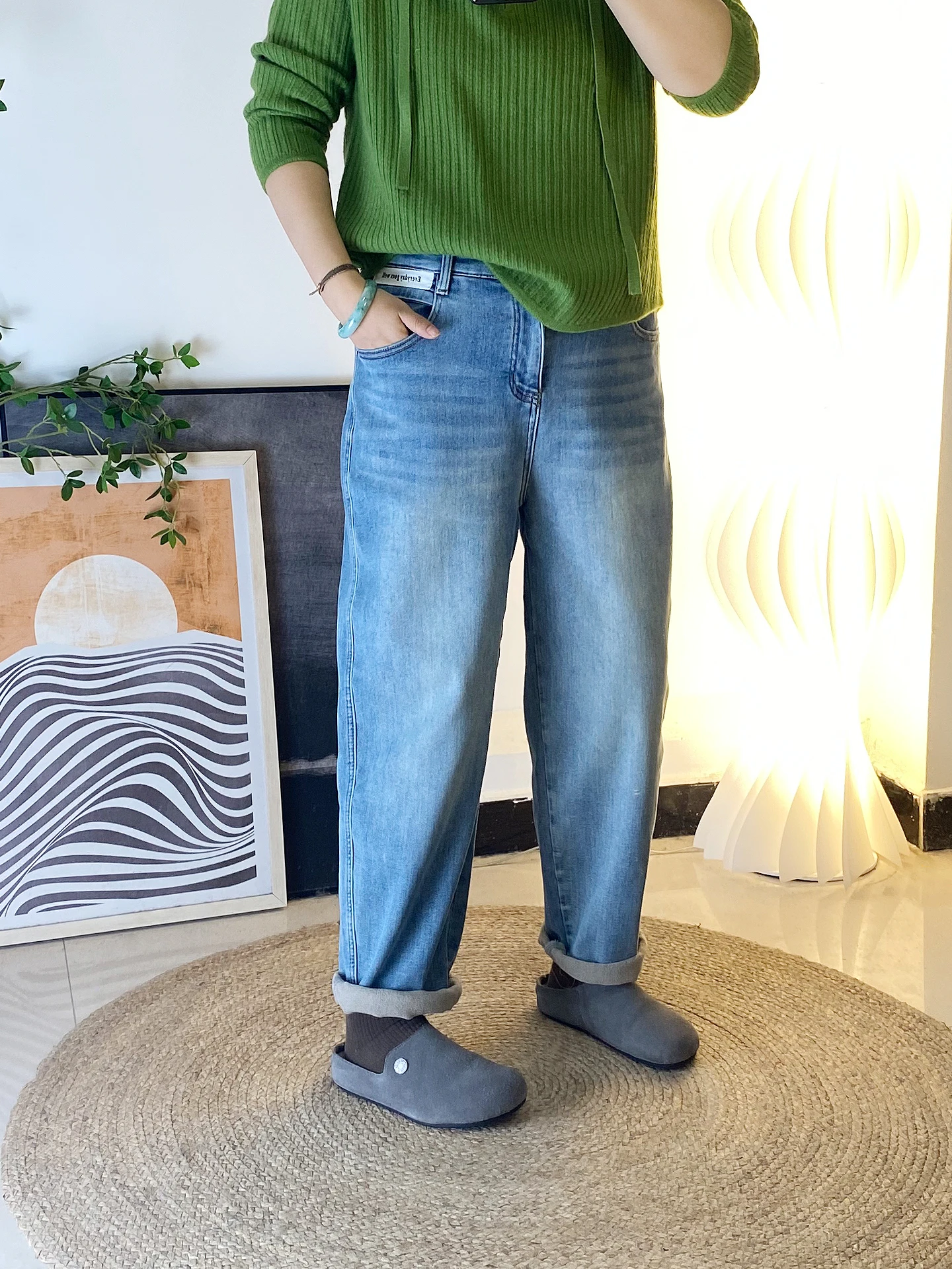 

Джинсы-карго из денима с подкладкой, утягивающие, больших размеров, для полных женщин, с высокой талией, хлопковые, эластичные...