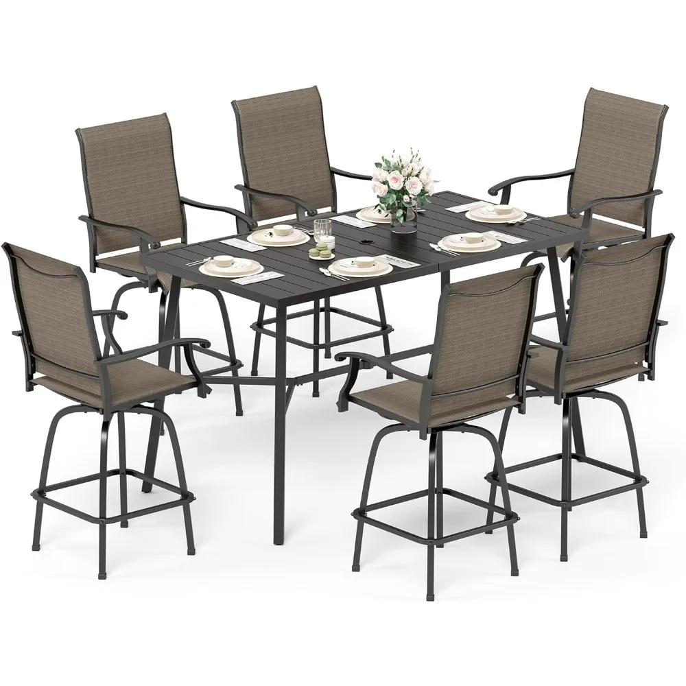 

Outdoor Patio Dining Set, Patio Bars Tables & Chairs Set, Bar Height Patio Sets - 6 x Swivel Bar Chair & Rectangular Bar Table