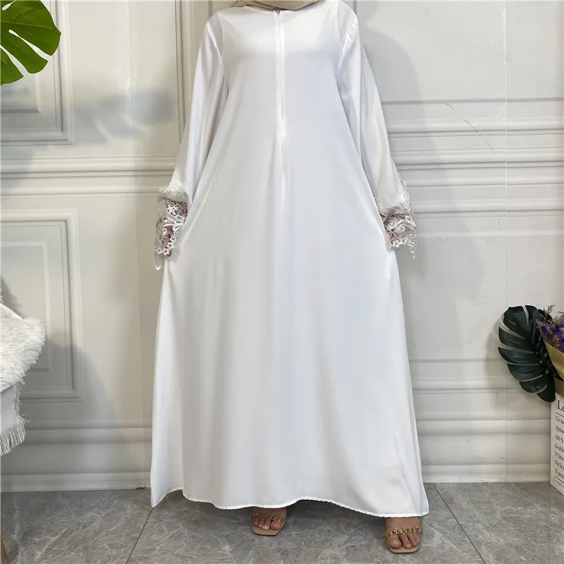 Abaya Muslim Dress Dubai Turkey Hijab Dress Plain Floral Lace Zipper African Long Dresses for Women Ramadan Eid Islamic Modest