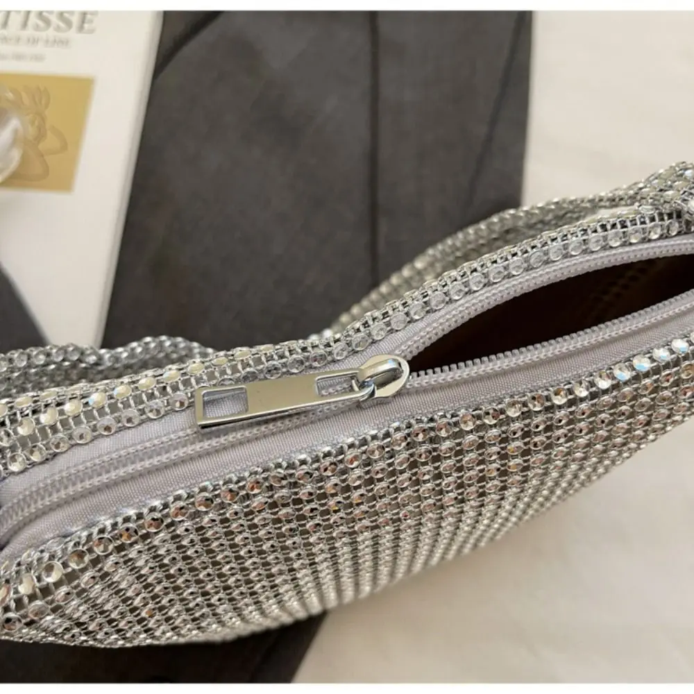 Personalità borsa con strass di grande capacità con cerniera borsa quadrata piccola lucida borsa a tracolla in tessuto blingbling da donna