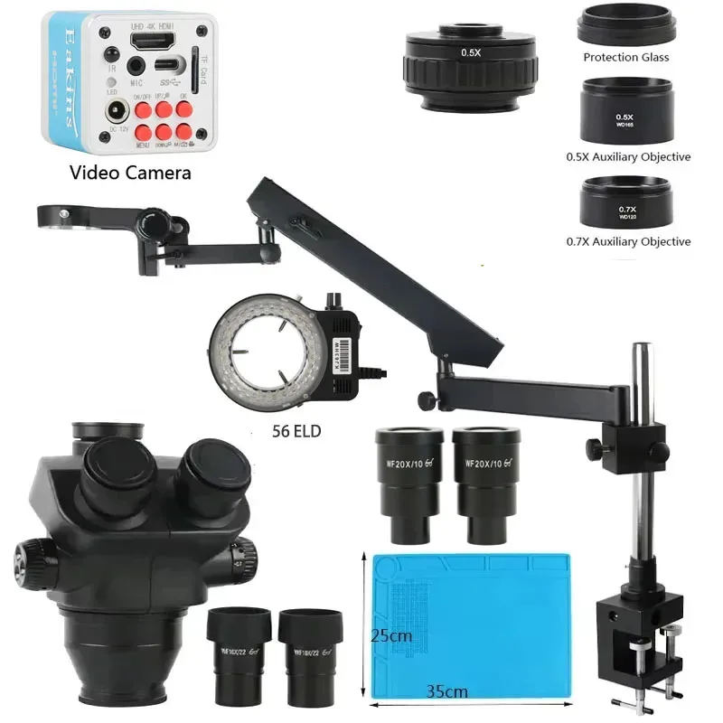 3.5X50X Simul Focal 41MP HDMI Camera Stereo Trinocular Microscope Adjustable Direction Articulating Clamp Bracket Arm Stand Base