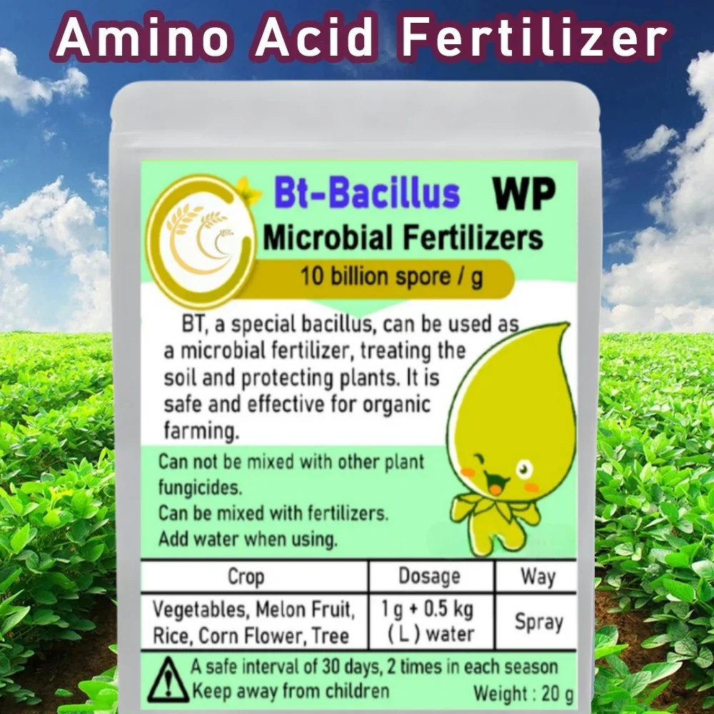 Fertilizante de agente microbiano Bt-Bacillus de 20g para cultivo orgánico de verduras y cultivos protegen las plantas regula la seguridad del suelo