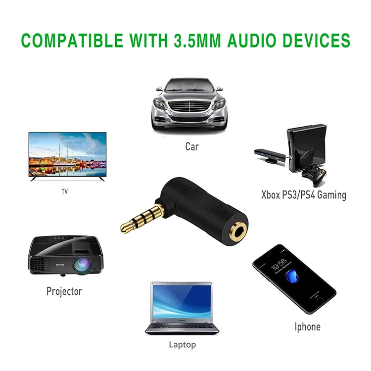 1PC 90 Degree L Type Elbow Headset Plug Compatible With 3.5mm Audio Devices Male to Female Adapter