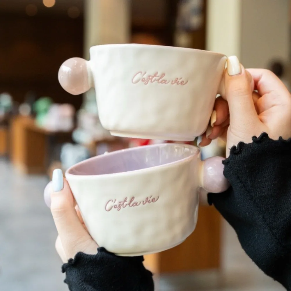 

Modern Light Luxury Dual Ear Ceramic Bowl Ins Style Fashionable Breakfast Bowl 330ml Elegant Ice Cream Bowl Home