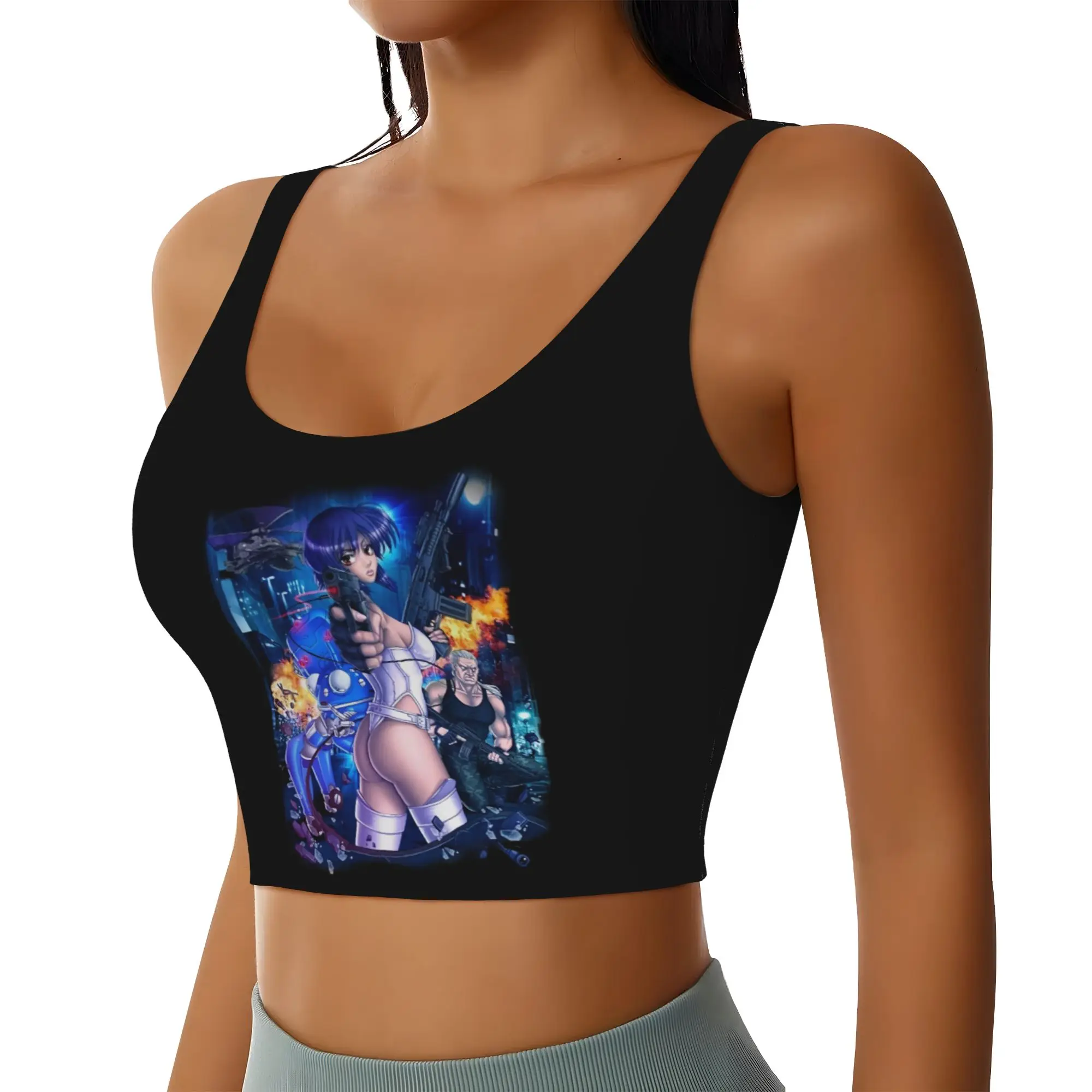 High Impact Motoko Kusanagi Ghost In The Shell  Sports Bra for Women Batou Tachikoma  Gym Workout Yoga Crop Top