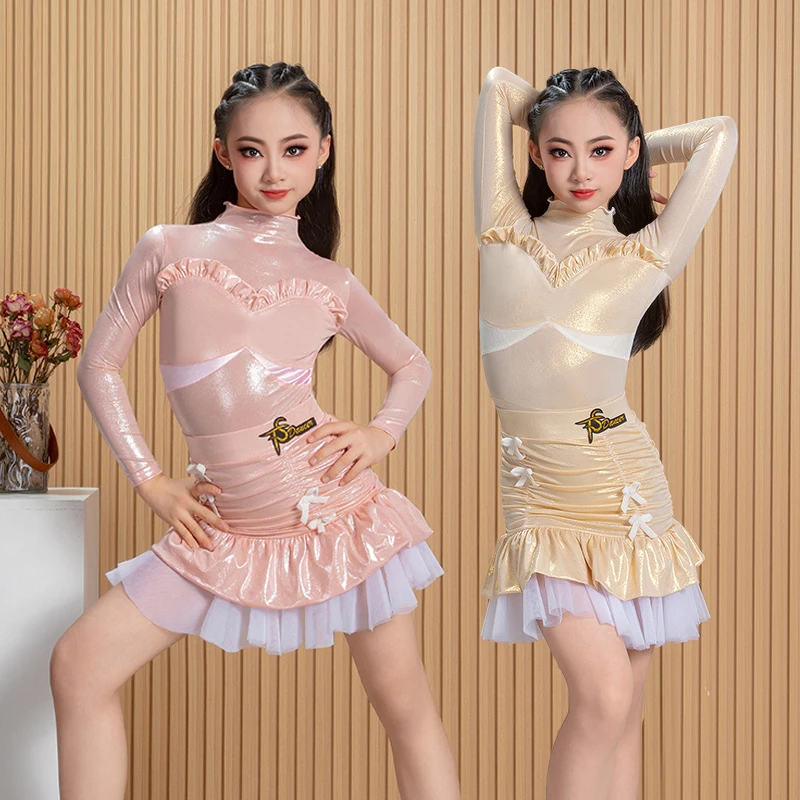 

Костюм для латинских танцев румба, платье для бальных танцев сальсы для девочек, танцевальные платья для танго, костюм для выступлений для девочек, детское платье для латинских танцев